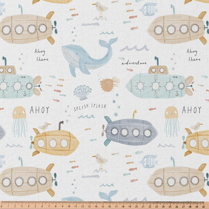 Printed Cotton AHOY White / Blue